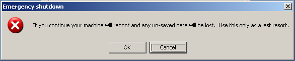 Screenshot of the dire emergency shutdown dialog.